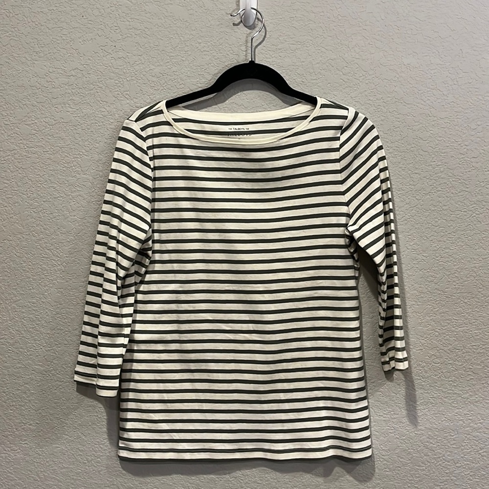 Talbots. M. Olive green/cream strip.